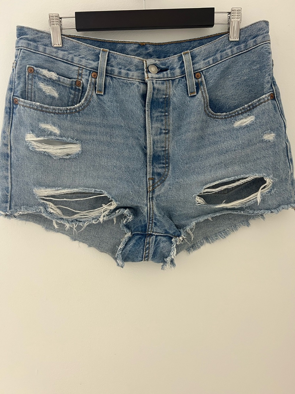 Levi's Light Blue Distressed Denim Cutoff Shorts